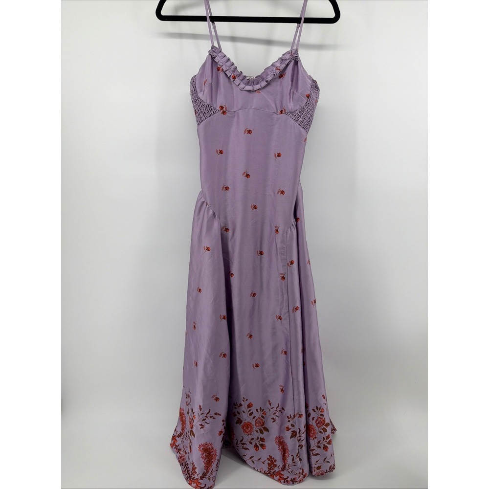 Intimately Free People Maxi Dress XS Purple Floral Smocked Ruffle Boho Slip